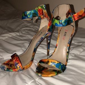 Floral stiletto ankle strap heels